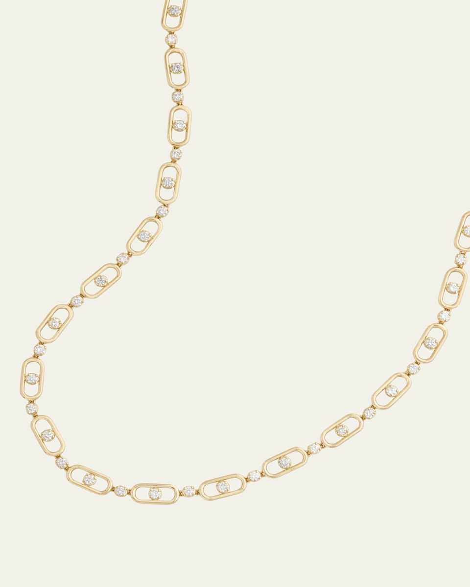 18K Yellow Gold Oval and Round Link Diamond Necklace